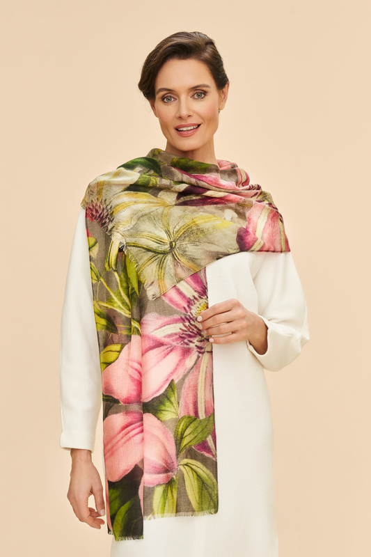 Wool Wrap Oversized Botanicals Scarf by Powder UK