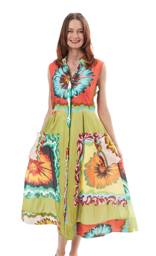 Sea Island Sleeveless Button Front Midi Dress by Dizzy Lizzie