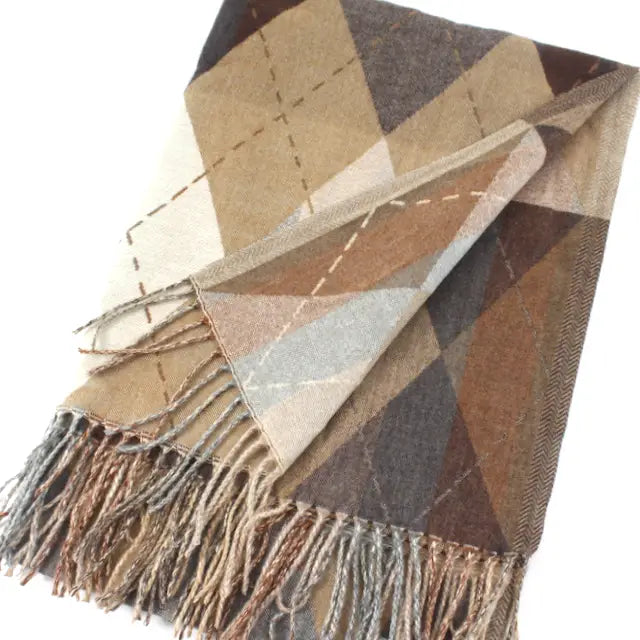 Argyle Wrap by Pretty Persuasions in Beige/Gray