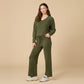 Solid Marshmallow V-Neck Lounge Set by Softies in Olive
