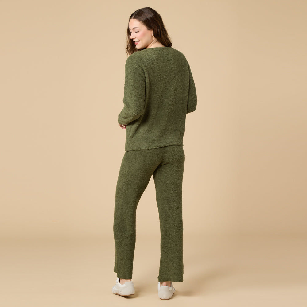 Solid Marshmallow V-Neck Lounge Set by Softies in Olive