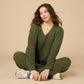 Solid Marshmallow V-Neck Lounge Set by Softies in Olive