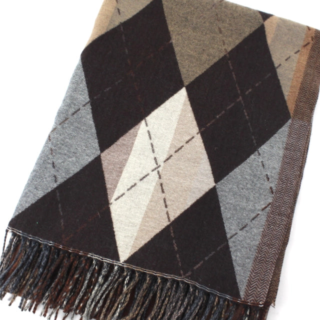 Argyle Wrap by Pretty Persuasions in Brown/Khaki/Tan