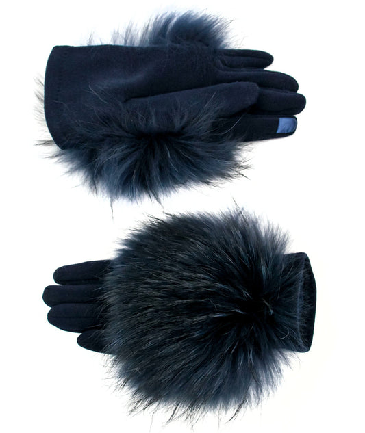 Knit Gloves w/Fox Trim by Mitchie's Matchings in Navy