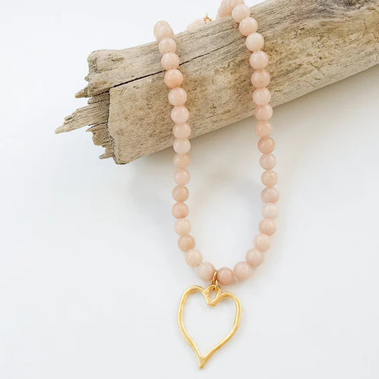 Gemstone Necklace With Heart by Virtue Jewelry Design in Antique Rose