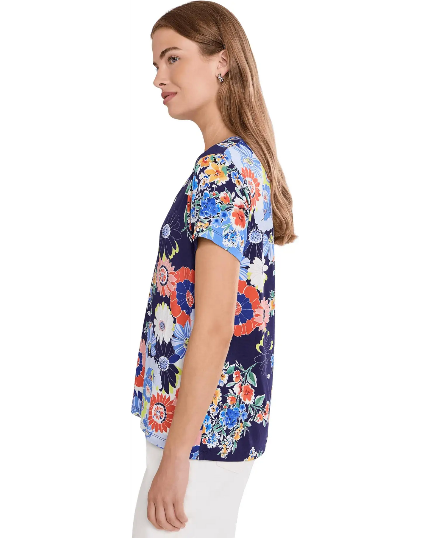 The Janie Favorite Short Sleeve V-Neck Tee by Johnny Was in Tiana Scarf
