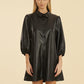 Classic Faux Leather Dress with Puff Sleeves by Dolce Cabo in Black