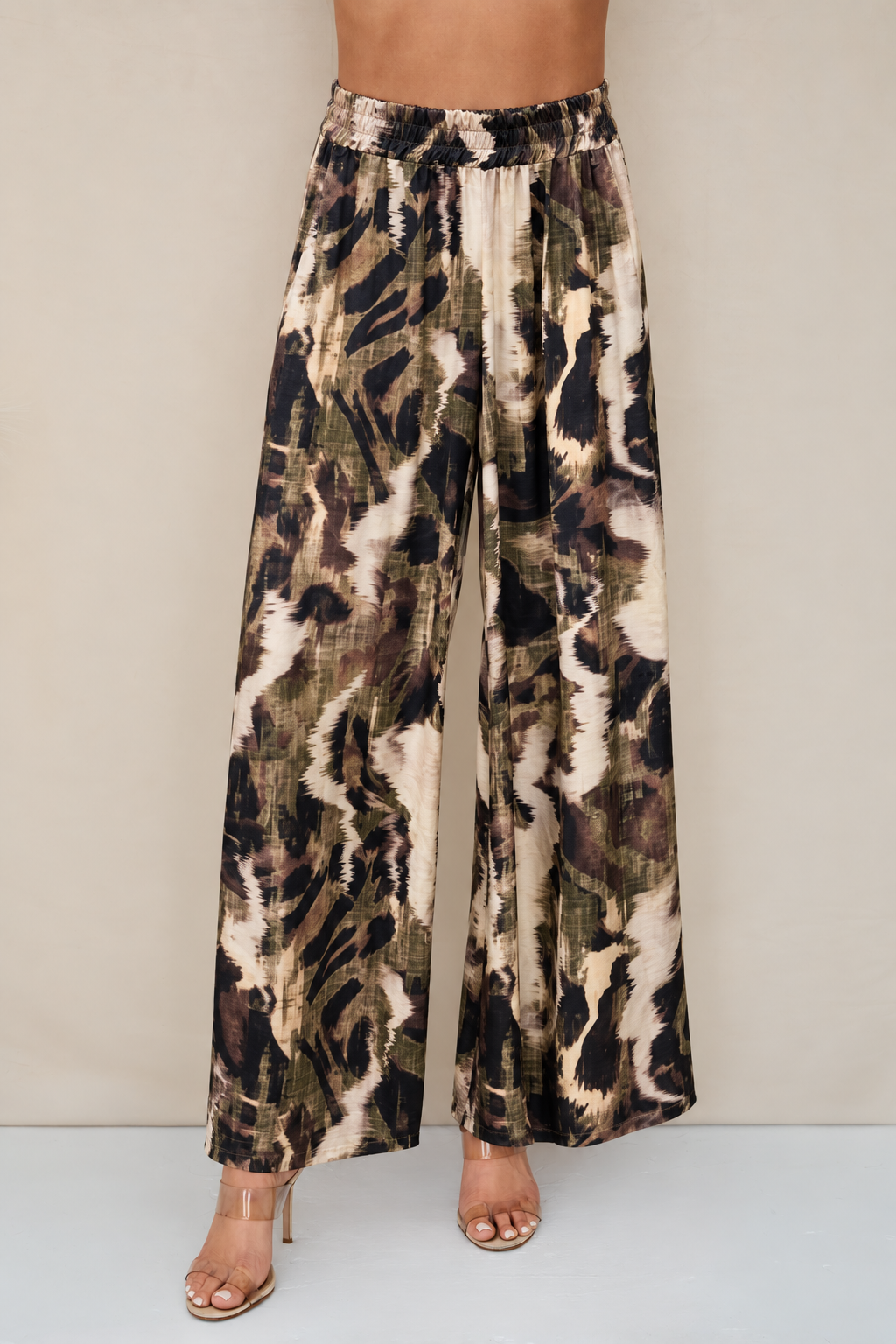 Watercolor Print Wide Leg Pants by Milio Milano in Green/Brown
