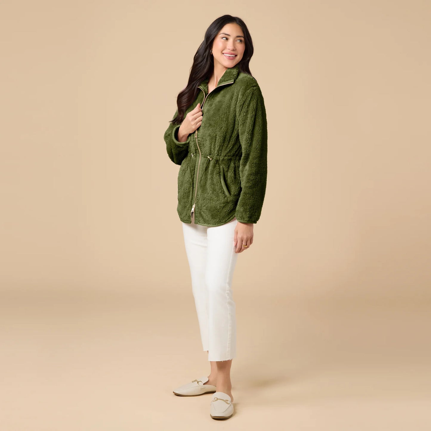 DreamPlush Zip Tunic by Softies in Olive
