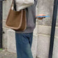 Suede-Like Microfiber Leather Sherpa Edge Bag by Pretty Persuasions in Taupe