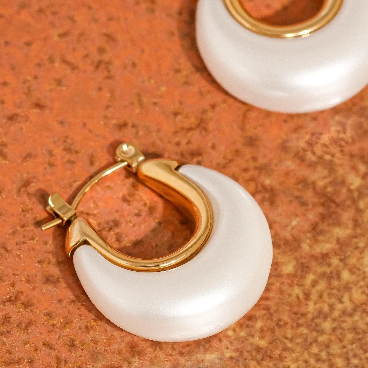 Roselle 18K Gold Non-Tarnish Teardrop Hoop Earring by Flanerie by MAIQ in White