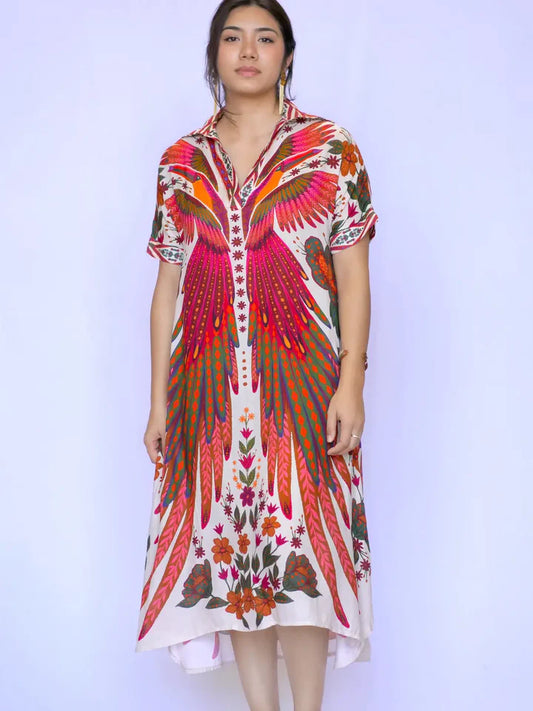 Tallulah Dress by Dolma in Beige & Plum