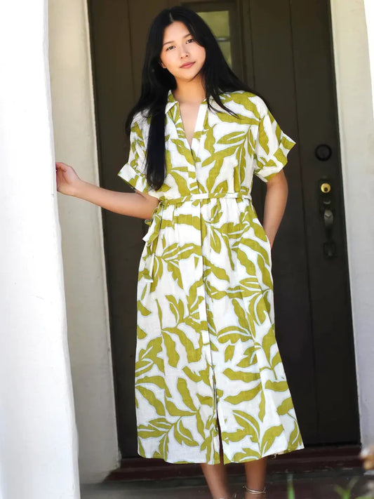 Bridgitte Dress by Dolma in Olive & White