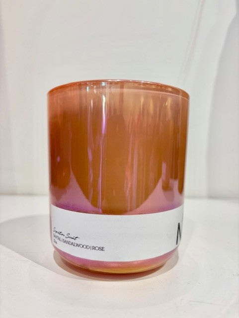 Santal, Sandalwood, Rose Signature Scent Candle by Vincent Jewelry in Peach Iridescent