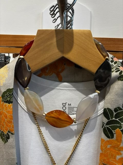 Oval Agate Necklace by Virtue Jewelry Design in Black/Orange