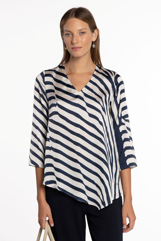 Printed Striped Blouse by Naulover in Blue and White