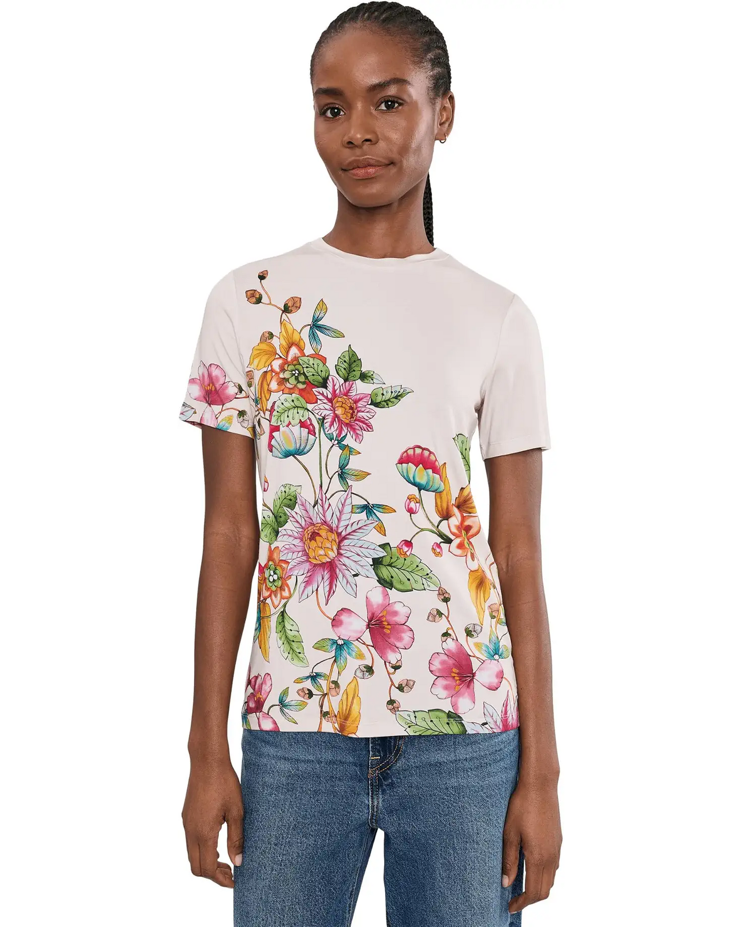 The Janie Favorite Short Sleeve Crew Neck Tee by Johnny Was in Orlaya