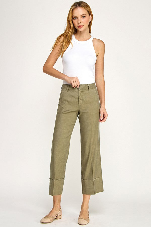 Lauren Cuffed Trouser by Level 99 in Willow