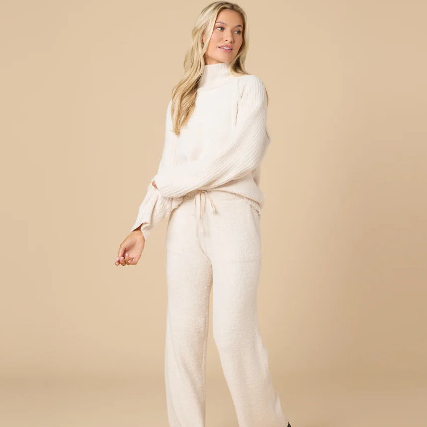 Marshmallow Rib Mock Neck with Long Pant by Softies in Almond