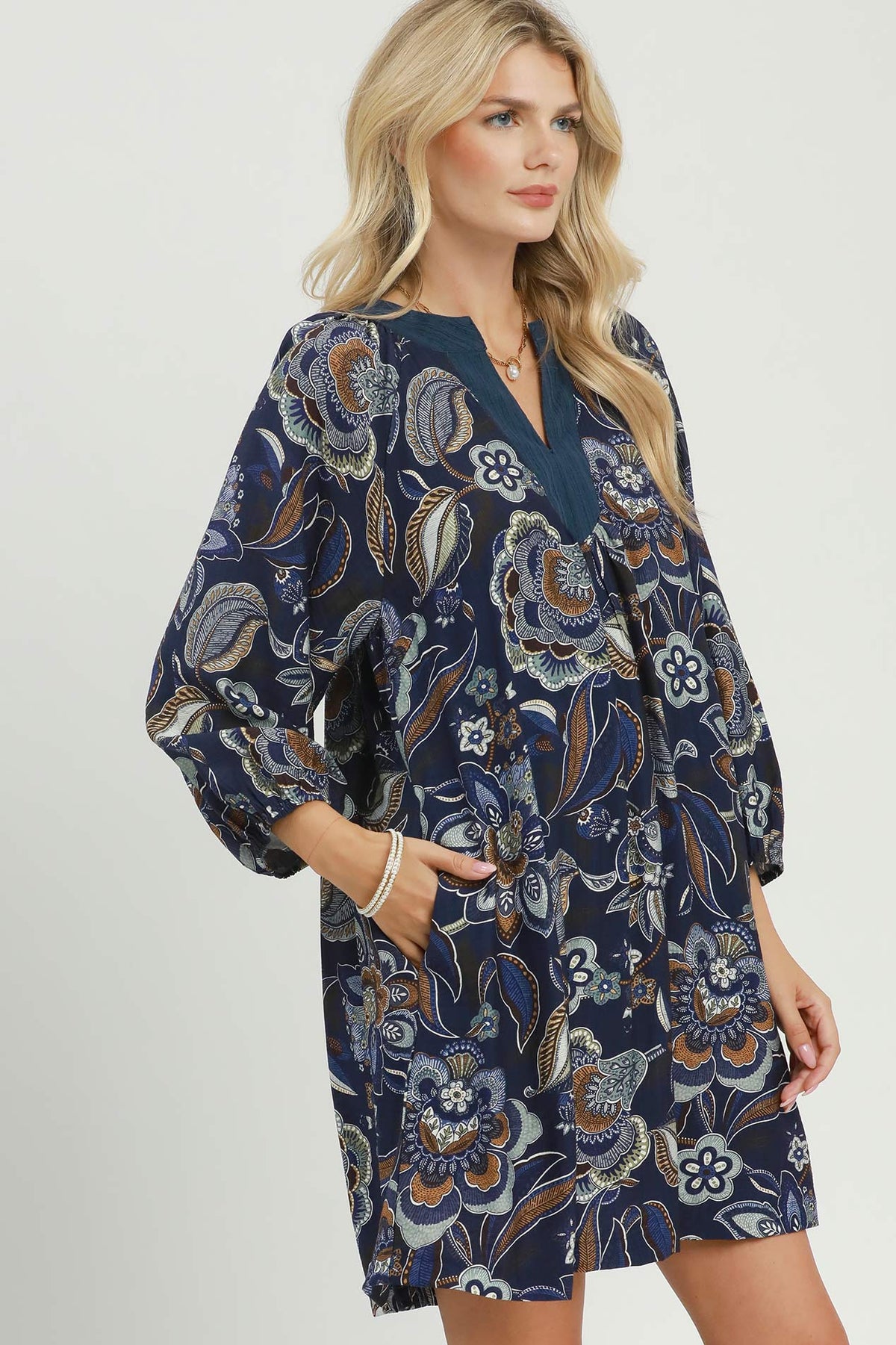 Floral Print Mini Dress by Umgee in Navy Mix