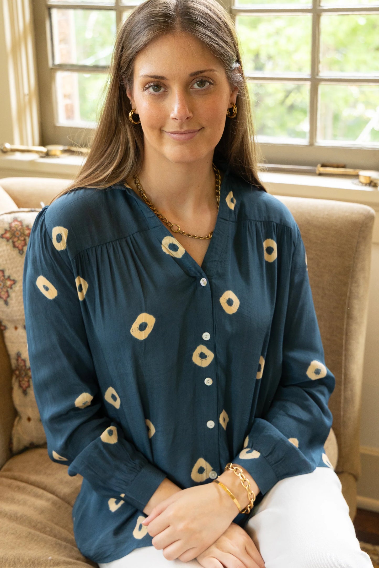 Tie Dyed Blouse by Ex Voto in Steel Blue