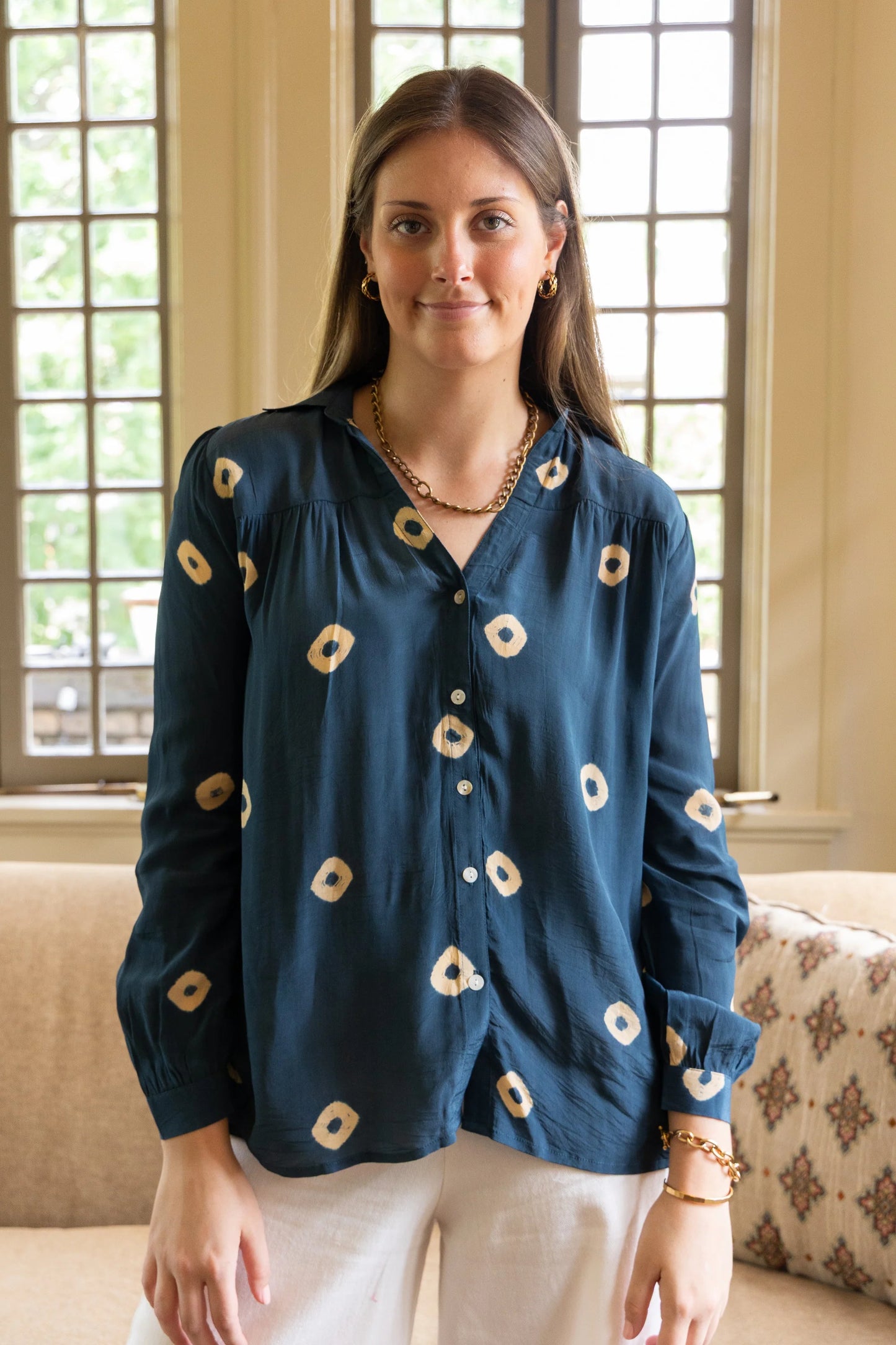 Tie Dyed Blouse by Ex Voto in Steel Blue