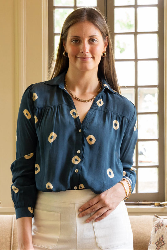 Tie Dyed Blouse by Ex Voto in Steel Blue