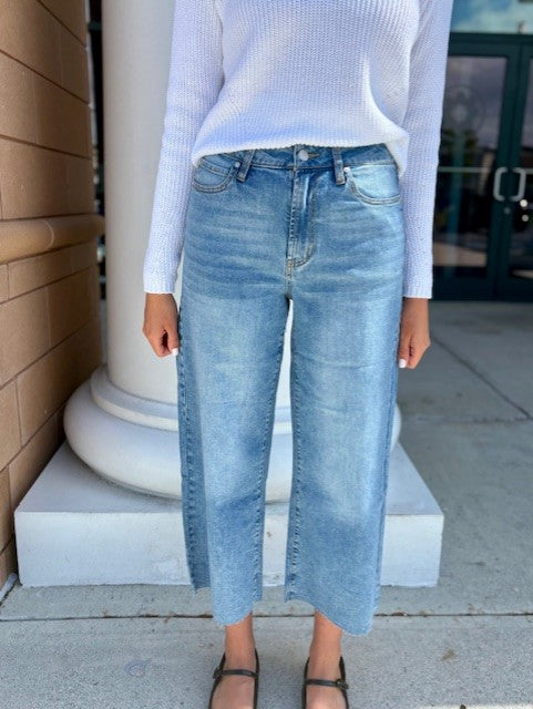 High Rise Crop Wide Leg Jeans by Oat New York in Haydee Light Wash