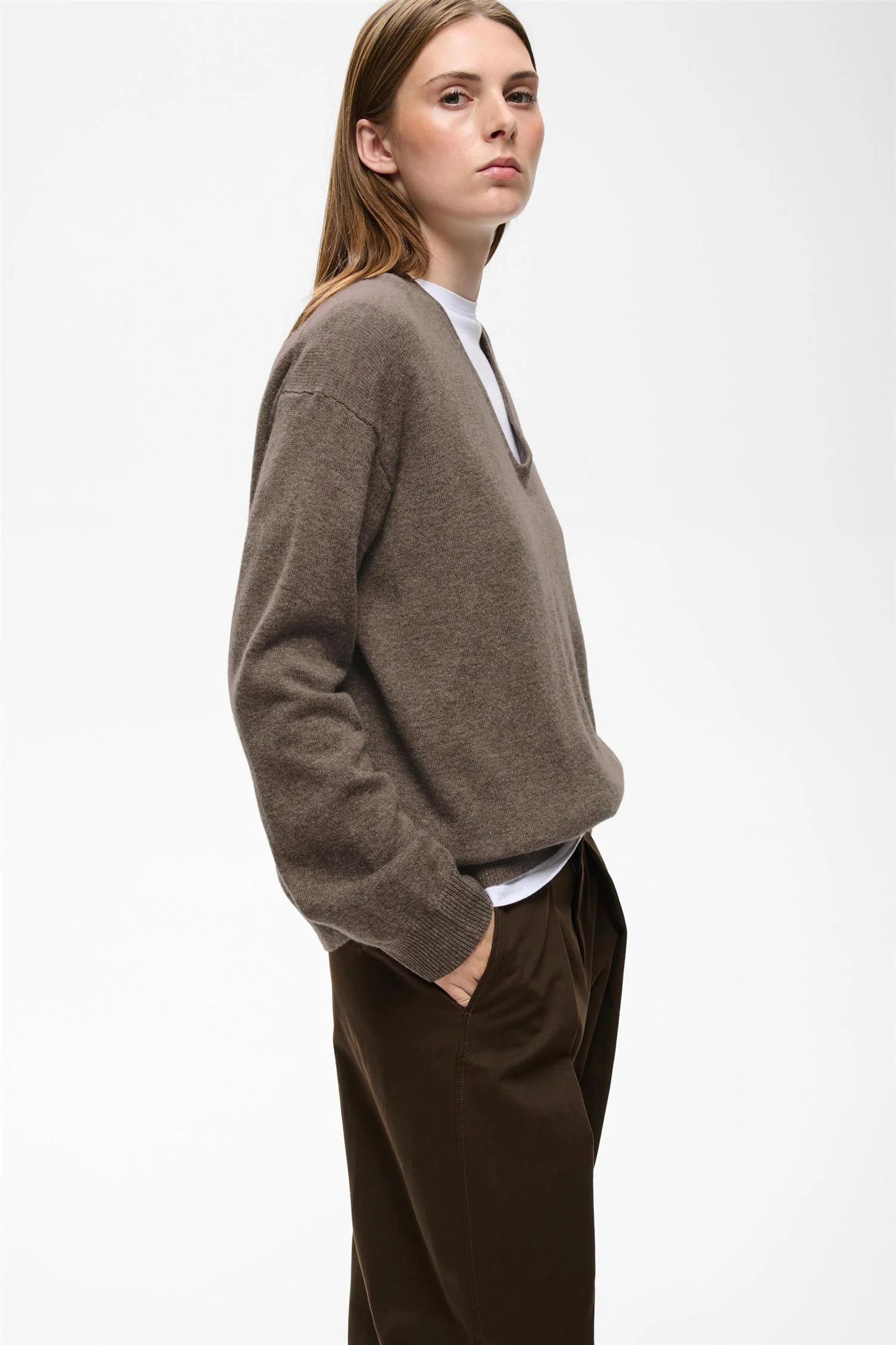 Tally Monika V-Neck Sweater by InWear in Chocolate Torte Melange Brown