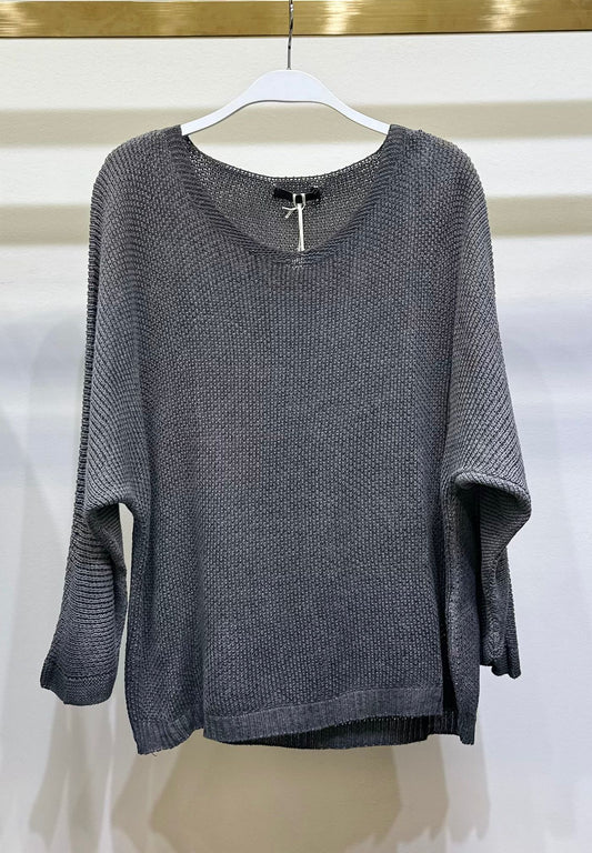 Crew Neck Loose Soft Knit Sweater by Milio Milano in Charcoal