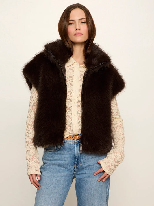 Silky Fur Vest by Sanctuary in Espresso Martini
