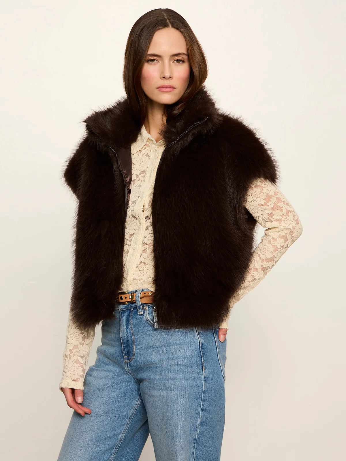 Silky Fur Vest by Sanctuary in Espresso Martini