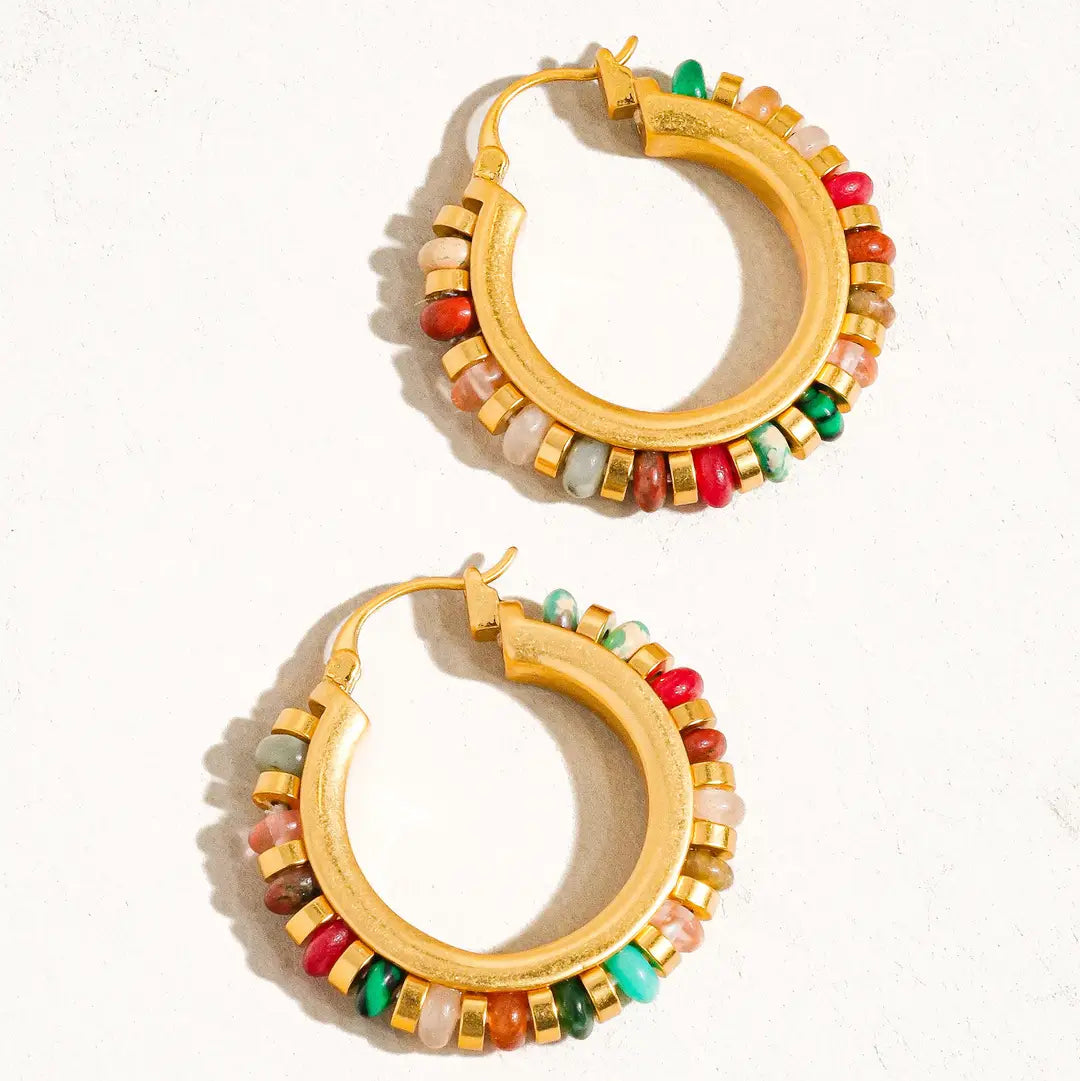 Capri 18K Gold Color Beaded Resort Hoop Earring by Flanerie by MAIQ
