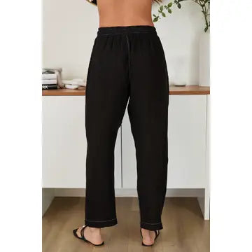 Drawstring Waistband Edge Stitch Detail by Milio Milano in Black