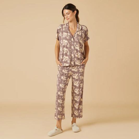 Caftan Top and Cropped Pant Set by Softies in Driftwood Floral