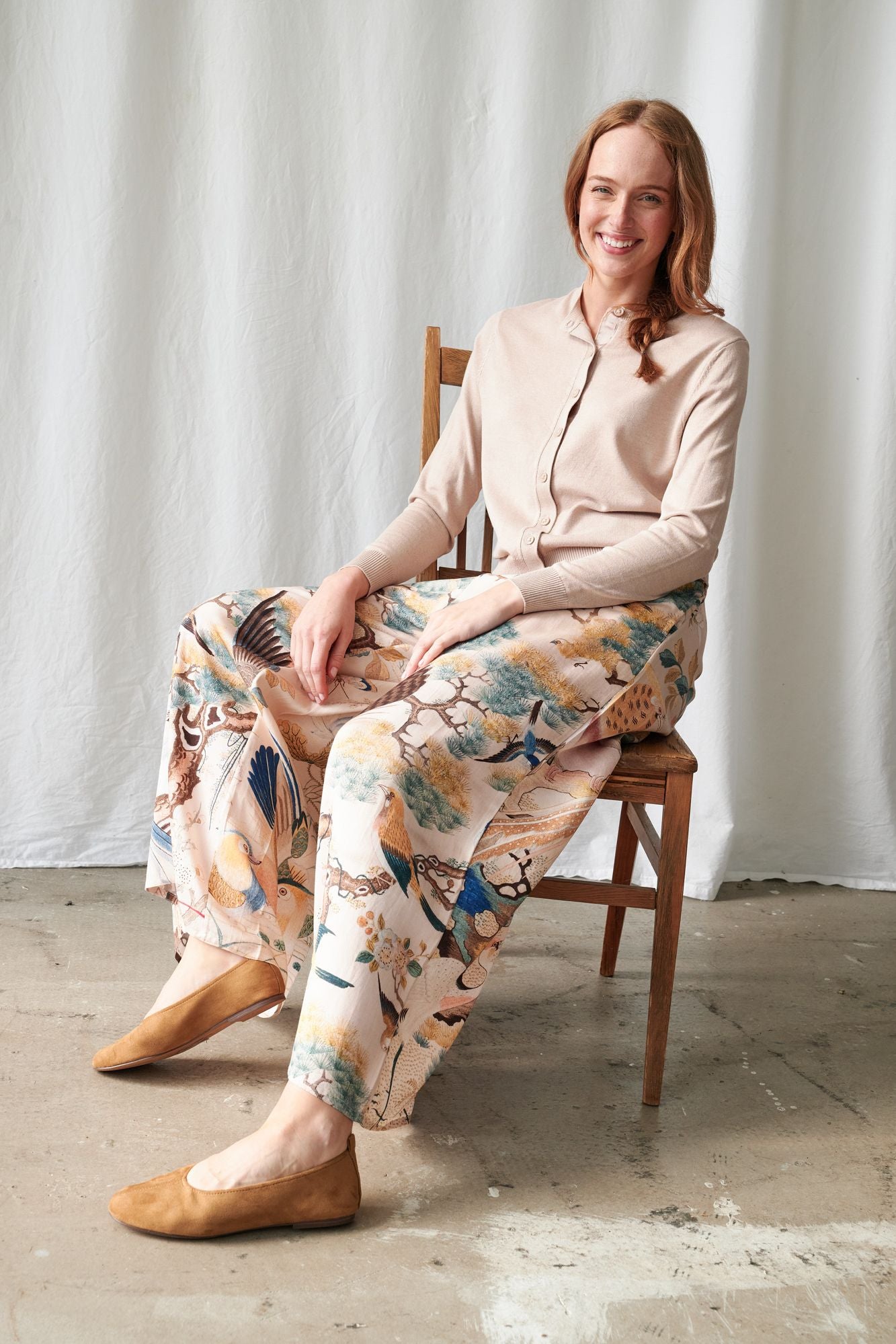 Hummingbird Palazzo Pants by One Hundred Stars in Nude