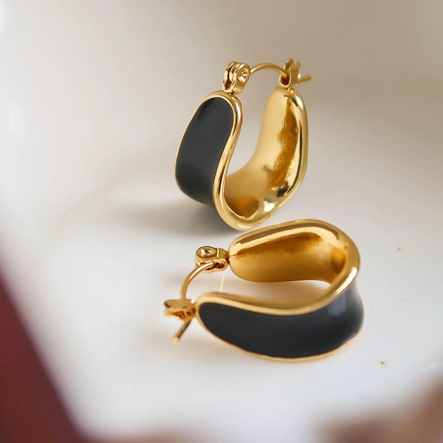 Candide 18K Gold Non-Tarnish Classic Hoop Earring by Flanerie by MAIQ in Black