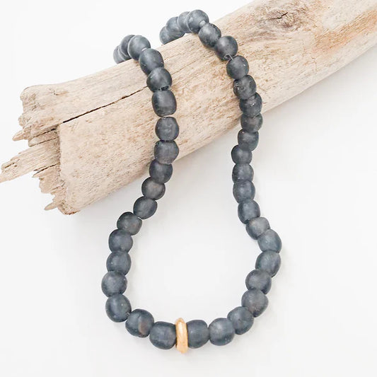 Glass Washer Necklace by Virtue in Charcoal