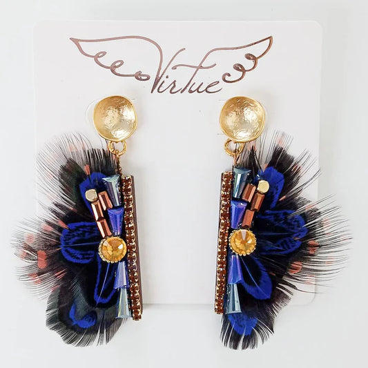 Hammered Post w/ Beaded Feather by Virtue Jewelry Design in Navy