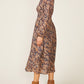 Long Sleeve Printed Midi Dress by ANTHEM the label in Brown