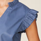 Vegan Leather Flutter Sleeve Top by ANTHEM the label in Blue Grey