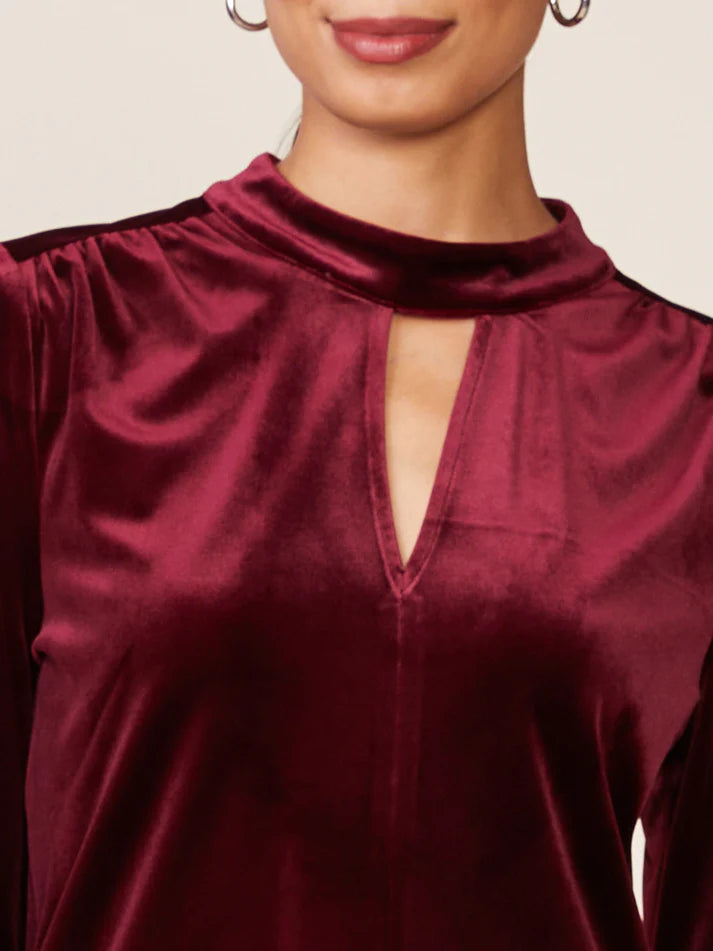 Keyhole Velvet Top by ANTHEM the label in Maroon Banner