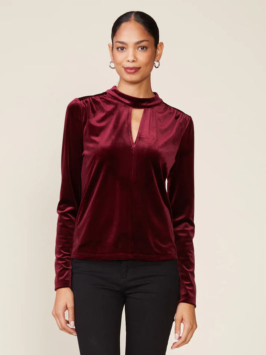 Keyhole Velvet Top by ANTHEM the label in Maroon Banner
