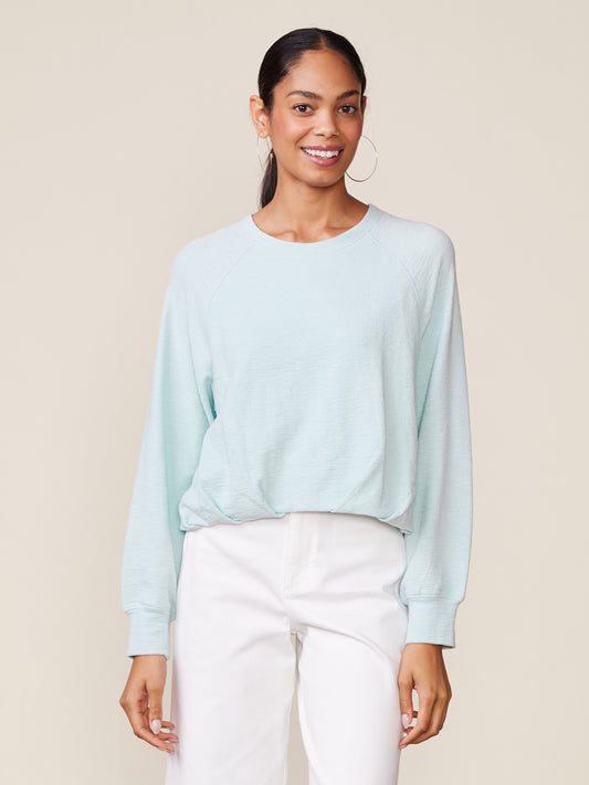 Pleated Bubble Hem Raglan Pullover Top by ANTHEM the label in Seafoam