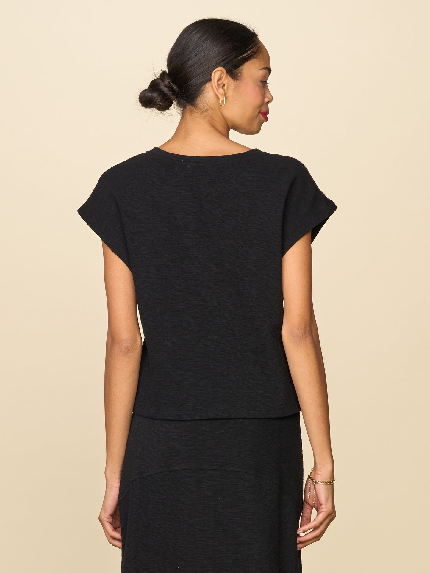 Front Notch Textured Knit Tee by ANTHEM the Label in Black