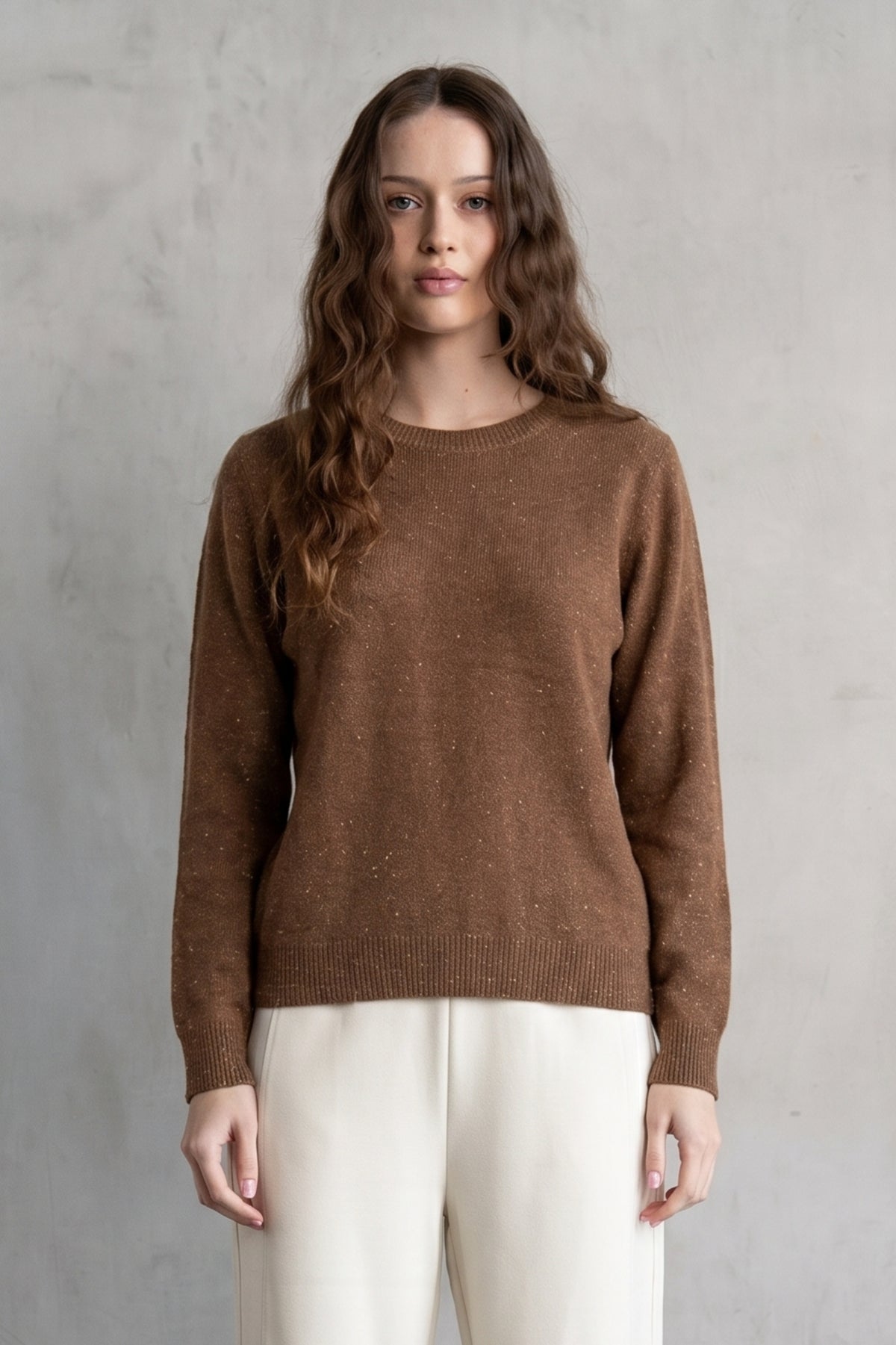 Sparkled Crew Neck L/S Sweater by elle grey in Chocolate