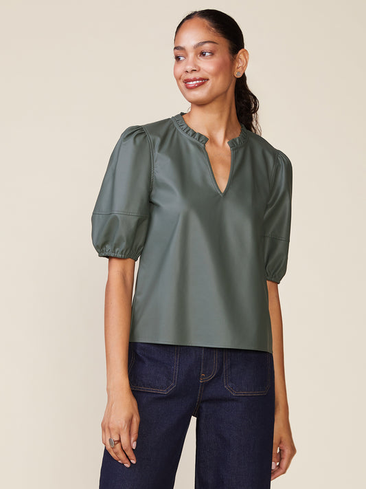 Kacey Vegan Leather Short Sleeve Top by ANTHEM the label in Agave Green
