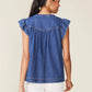 Flutter Sleeve Raw Edge Denim Tee by ANTHEM the label in Indigo