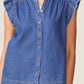 Flutter Sleeve Raw Edge Denim Tee by ANTHEM the label in Indigo