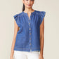 Flutter Sleeve Raw Edge Denim Tee by ANTHEM the label in Indigo